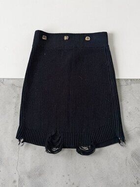 SER.O.YA Black Knit Distressed Sweater Skirt Size Small